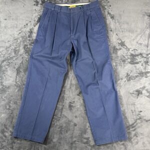 Vintage Y2K Duck Head Mens Blue Cotton Pleat Straight Chinos preppy Pants 34x30